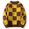 Męskie swetry kratowe swetry miękkie wełniane kaszmirowe dzianiny Y2K ubranie