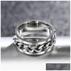 Band Rings 8Mm Cool Black Spinner Chain Ring For Men Stainless Steel Rotatable Links Punk Male Finger Women Fashion Jewelry In Bk Drop Dhtux