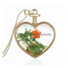 Hanger Kettingen Mode Gedroogde Bloemen Plant Specimen Fles Glas Liefde Hart Hangers Voor Vrouwen Medaillon Partij Sieraden Drop Levering