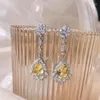 Dangle Earrings Real 14K White Gold Topaz Earring For Women Fine Aros Mujer Oreja Orecchini Solid Natural Drop