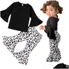 Clothing Sets New Ins Girls Two Piece Black Flare Sleeve Top And Leopard Print Pants For Small Medium Toddler Clothes Kids Designer Dr Dhsop