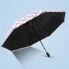Parasolowy parasol z paski piesek Parasol Trzy składane świeże pasmo imprezowe Parasol Sunny Rainy Pink Parrelas Women H1015242Y