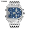 Temeite Top marque hommes grand cadran 3 fuseau horaire affaires carré montres à Quartz hommes militaire étanche montre-bracelet Relogio Mascul2880