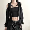 Felpe con cappuccio da donna Felpe Goth Dark Spalle aperte Techwear Y2k Crop Cardigan Mall Gotico con cappuccio Donne sexy Crop Top Punk Grunge Fibbia Streetwear Camicie 230914