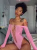 Kobiety Skuwy Rompers Tossy Pink Lace Bodysuit Tops for Women Off Remer Puste Out Sheer Body Top Female Backless Club Bielica 230915