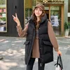 Women's Vests Zipper Hood Warm Waterproof Vest Sleeveless Down Cotten Coat Brand Solid Mid Length Winter Jackets For Women 2023