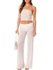 Women's Two Piece Pants Women 2 Set Y2k Strapless Backless Going Out Tube Tops High Waist Wide Leg Palazzo Summer Outfits