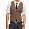 Fashion Brown Tweed Vests Wool HerringBone British Style Mens Waistcoat Slim Fit Sleeveless Plagment P001156C