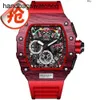 Richarmilles Orologio Orologi meccanici Richads Milles Marca Speciale Tipo di secchio Hollow Impermeabile Auto da corsa Fibra di carbonio Orologio bello Richad Bull Seconda Guerra Mondiale Ma