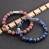 Strand Charm Natural Stone Armband Rostfritt stål Spacer Beaded Elastic for Men Gift