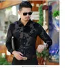 Luksusowa przezroczysta koszula Mężczyźni Kwiata Haftowa Koronna koszula dla mężczyzn Sexy See Through Dress Shirts Club Party Prom Chemise220l