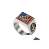 Кольца кластера мужские из нержавеющей стали 18 карат с позолотой, цветная эпоксидная смола, американский флаг, каменная кладка, масонский логотип, выгравированное ювелирное кольцо с доставкой, Dh4Uf