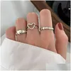 Band Rings Sier Retro Love Heart Hollow Open Ring Female Ins Trend Sweet Y Elegant Handmade Hip-Hop Fashion Drop Delivery Jewelry Dhboh