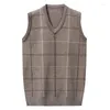 Mäns västar 897504629 Mäns 2023 Autumn Sweater Vest Male Casual V-ringad ärmlös stickad