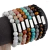 Strand Charm Natural Stone Armband Rostfritt stål Spacer Beaded Elastic for Men Gift