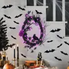 Couronnes de fleurs décoratives Couronne de décorations d'Halloween pour porte d'entrée Chauve-souris Branche noire avec guirlande lumineuse LED pour mur 230915
