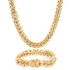 Ensemble de bijoux avec collier et bracelet à maillons cubains, collier Miami en acier inoxydable plaqué or véritable 18 carats avec boucle à ressort design257H