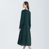 الفساتين غير الرسمية 22 موم جاكار الحرير الطاووس الأخضر لوتس لوتس لاس الدانتيل الخوخ الخامس والنساء طويلة الأكمام الطويلة.