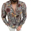 Plus storlekar 3xl Men's Casual Vintage Shirts Gold Cardigan tryckt långärmad Slim Summer Hawaiian Skinn Fit olika mönster 249L