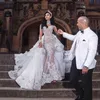 Luxurious Rhinestone Crystal Wedding Dress High Neck Beads Applique Long Sleeves Mermaid Bridal Dress Gorgeous Dubai Wedding Gown 262J