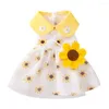 Dog Apparel Adorable Sunflower Pet Dress Princess Puppy Skirt Soft Comfortable Breathable 3D Flower Design Doll Collar Accessory Summer