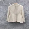 Korean fashion New women's v-neck solid color medium long tweed woolen blazer suit coat casacos plus size SMLXLXXL341k