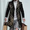 Mensgravrockar Autumn Winter Mens Mens Single Breasted Woolen Overcoat Plaid Print Male Long Thicken Windbreaker Fashion Causal Pock Ytterkläder Män T230915