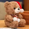 25cm Kawaii Plush Christmas Teddy Bear Toys Lovely Animal Bear Dolls with Santa's Hat Stuffed Soft for Kids Girls Xmas Gift