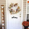 Decorative Flowers Wreaths Thanksgiving Wreath with Berry Maple Leaf White Pumpkin for Front Door Pinecone Hanging Indoor Outdoor Wall Home Decor 230915