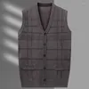 Herrvästar 897504629 herr cardigan väst rutig mode casual stickad tröja varm v-hals