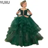 2122 Green Flower Girl Dresses For Wedding Spaghetti Lace Floral Appliques Tiered Skirts Girls Pageant Dress Kids Birthday Party G268T