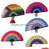 Andra festliga festförsörjningar Rainbow folding fans hbt colorf handhållen fan för kvinnor män stolthet dekoration musik festival evenemang dans dhhlq