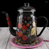 Water Bottles 1.2L Heatable Enamel Pot Household Teapot Coffee Fruit Ethnic Style Kitchen Restaurant Cup