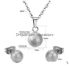 Ensembles de bijoux en argent doré, boule ronde en acier inoxydable, pendentif de fête pour femmes, collier et boucles d'oreilles, livraison directe Dhm5G