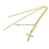 Collares colgantes Hip Hop Iced Out Cross Collar Crystal Rhinestone Relin Jesús Crucifijo Charm Gold Sier Cadena de eslabones cubanos para hombres S D Dhvic