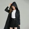 Women's Trench Coats Ladies Fashion Solid Color Breathable Loose Raincoat Outdoor Windproof Waterproof Zipped Long Hooded Jacket With