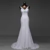 Robe de mariée sirène en dentelle, col en V, à lacets, blanc ivoire, avec traîne de balayage, sur mesure, 2017, Made320j