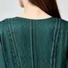 Casual Dresses Real Silk Jacquard O-Neck Long Sleeve Bright Line Decoration Refreshing Wild Malachite Green Dress AE1265