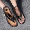 Slippers 2023 Handmade Genuine Leather Shoes Men Casual Beach Flip Flops Sneakers Summer Outdoor Flat Sandals