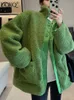 Women's Fur Faux Fur UCXQ Women Green Turtleneck Single Breasted Reversible Design Lamb Wool Coats Casual Loose Thick Jacket Female Autumn 23A4690 230915