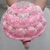 Różowe ślubne bukiety ślubne ręcznie robione kwiaty słodkie 15 bukiety Quinceanera Pearls Crystal Rhinestone Rose Bridal Brooch W195i