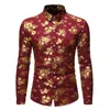 Shiny Floral Print Button Up Shirt Men 2021 Luxury Slim Fit Long Sleeve Dress Shirt Mens Party Wedding Prom Tuxedo Shirts Male299f