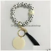 Party Favor Sports Ball Beaded Bracelet Keychain Tassel Keychains Pendant Creative Football Basketball Baseball Wooden Bead Bracelets Dhkpz