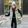 Women's Vests Zipper Hood Warm Waterproof Vest Sleeveless Down Cotten Coat Brand Solid Mid Length Winter Jackets For Women 2023