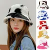 Wide Brim Hats Bucket Special Soft Velvet Fluffy Cow Print Ski Hat Faux Fur Cap Fisherman Girl Fashion Warm Outdoor Women Winter Furry 230915