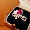 925 Sterling Silver New Fashion Simulation Pigeon Blood Red Gem Ring Banquet Wedding Cocktail Ball Accessories Gift