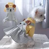 Hundkläder Stylish Pet Dress Breattable Soft Dressing Cartoon Bear Ears Decor Cat Plaid Jumpsuit