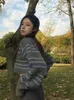Kadın Sweaters Deeptown Vintage Gri Kırpılmış Kazak Kadınlar Harajuku Kpop Çizgili Örme Jumper Kore Büyük Boy