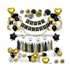 Decoração de festa Partypalooza Kit de aniversário - Balão Bandeira Tassel Flower Set W / Star Balloons Black / Gold Theme Ems Drop Delivery Home G Dhvyf