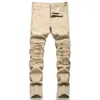 Herenjeans High Street Fashion Wit Gat Patch Elastisch Slim Fit Geplooide Skinny Solid Kwaliteit Denim Broek 230914